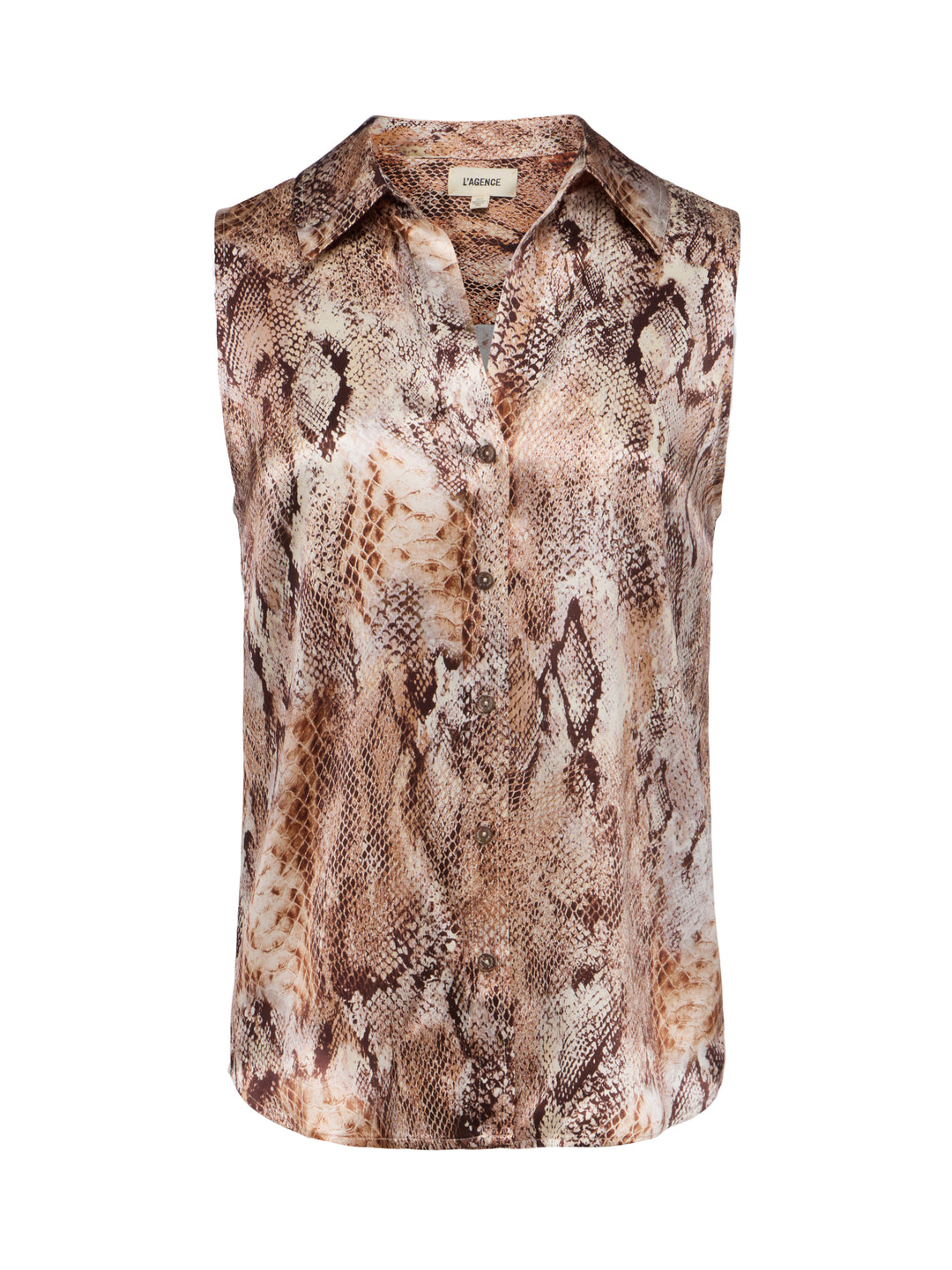 Emmy Sleeveless Silk Blouse in Tan Multi Western Snake