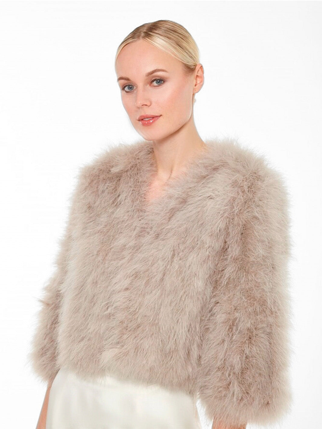 Feather Bolero Jacket in Taupe