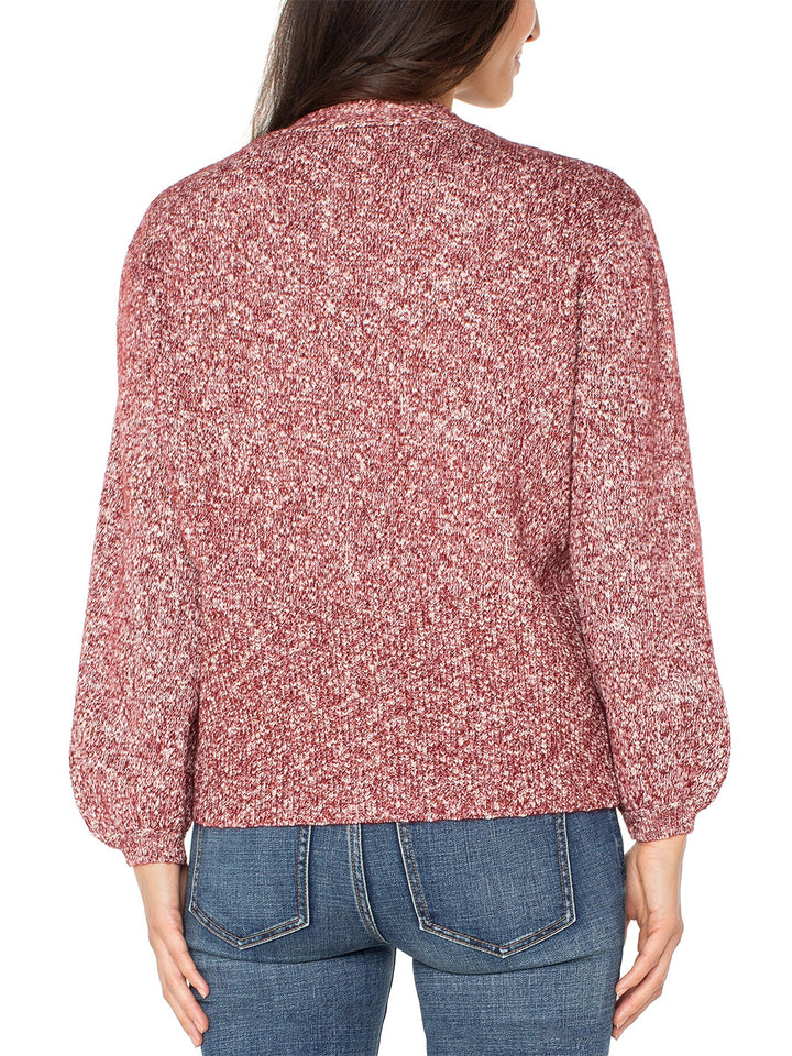 Long Sleeve Button Front Cardigan Sweater in Maroon Melange