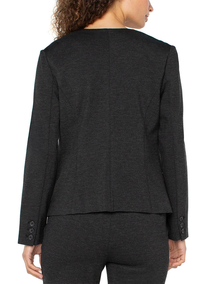 Collarless Fitted Blazer in Heathered Charcoal