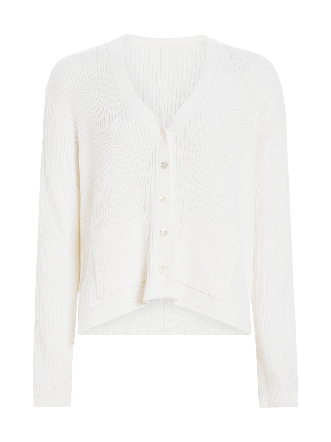Cotton Cashmere Rib Cardigan in White