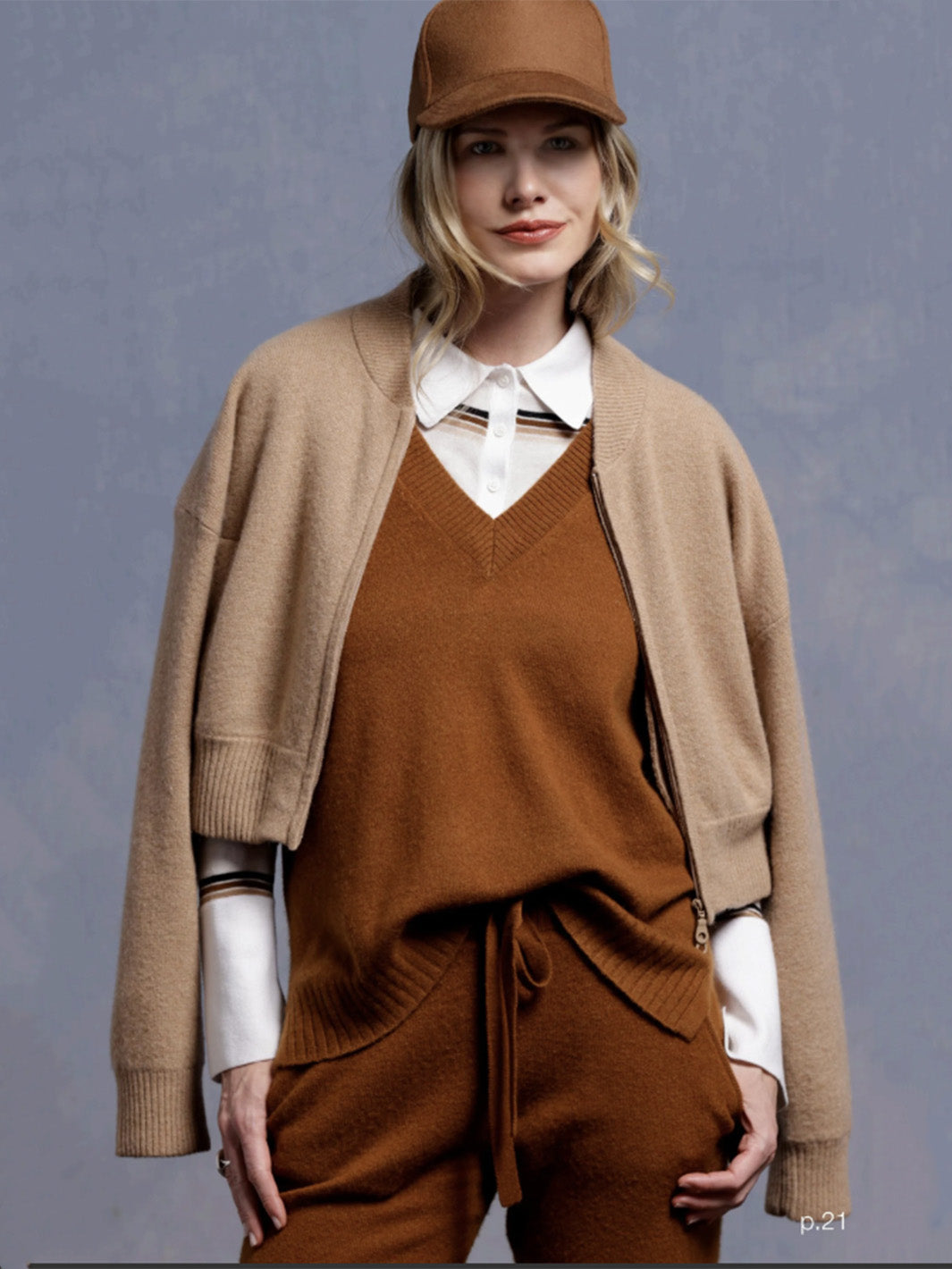 Cashmere Cropped Bomber Jacket in Camel