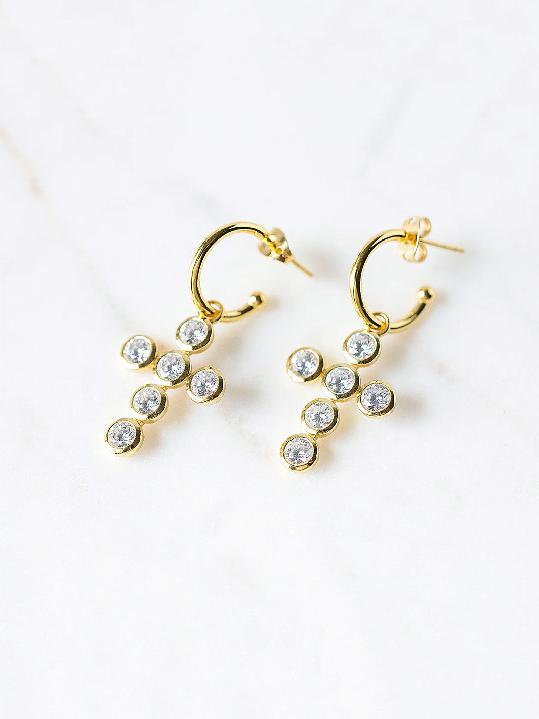 Cross Charm Huggie Hoop Earrings in Cubic Zirconia