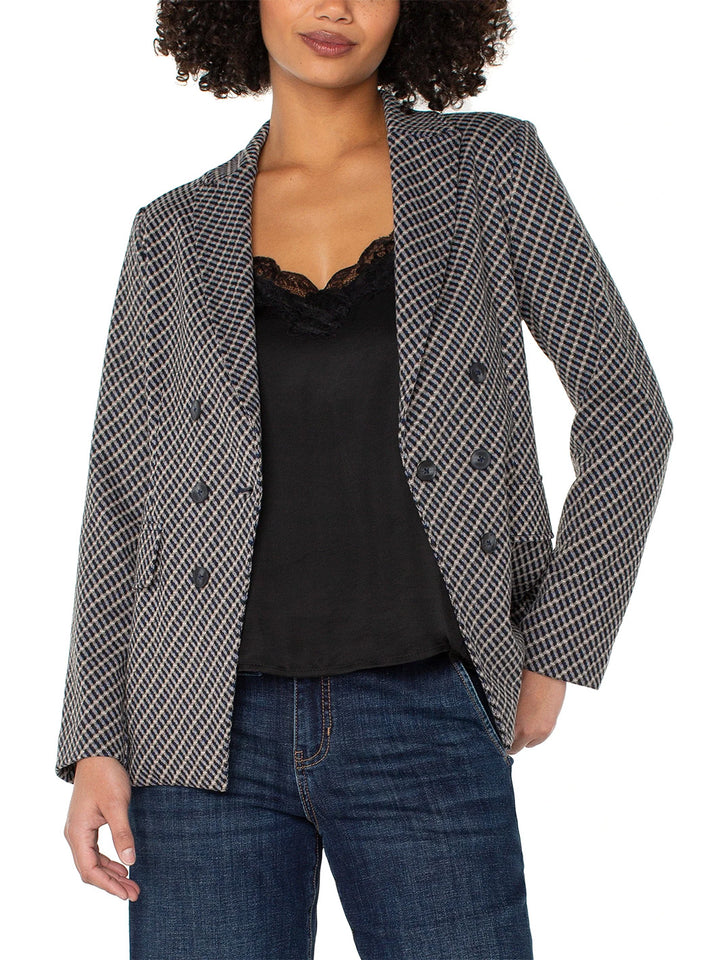 Faux Double Breasted Blazer in Navy Toffee Mider Check