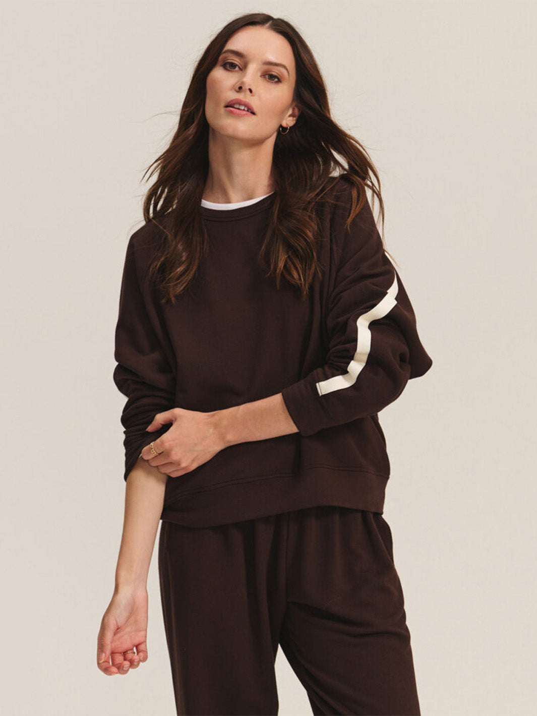 Frankie Stripe Sleeve Sweatshirt in Dark Chocolate