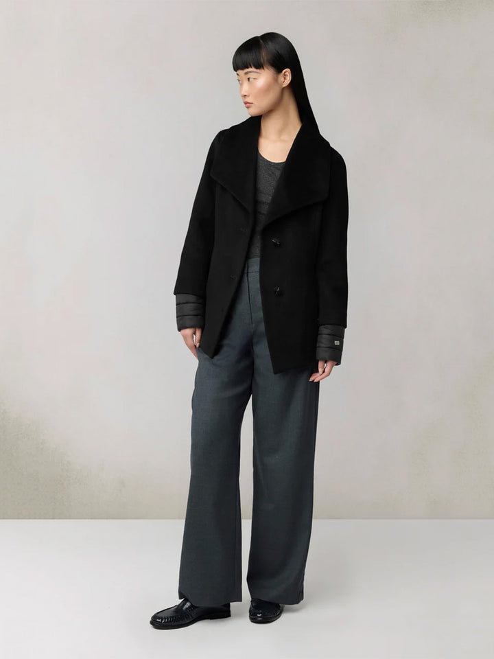 Frieda Wool Coat with Bib in Black