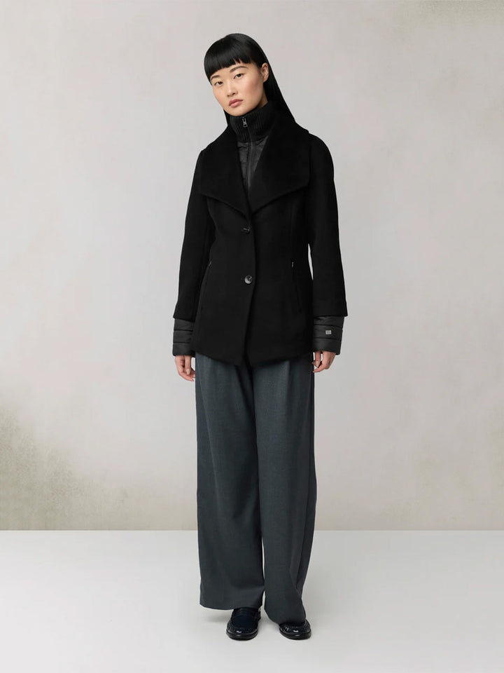 Frieda Wool Coat with Bib in Black