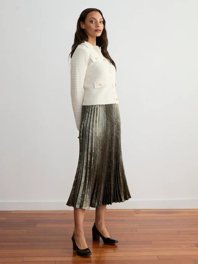 Metallic Pleated Skirt in Metal