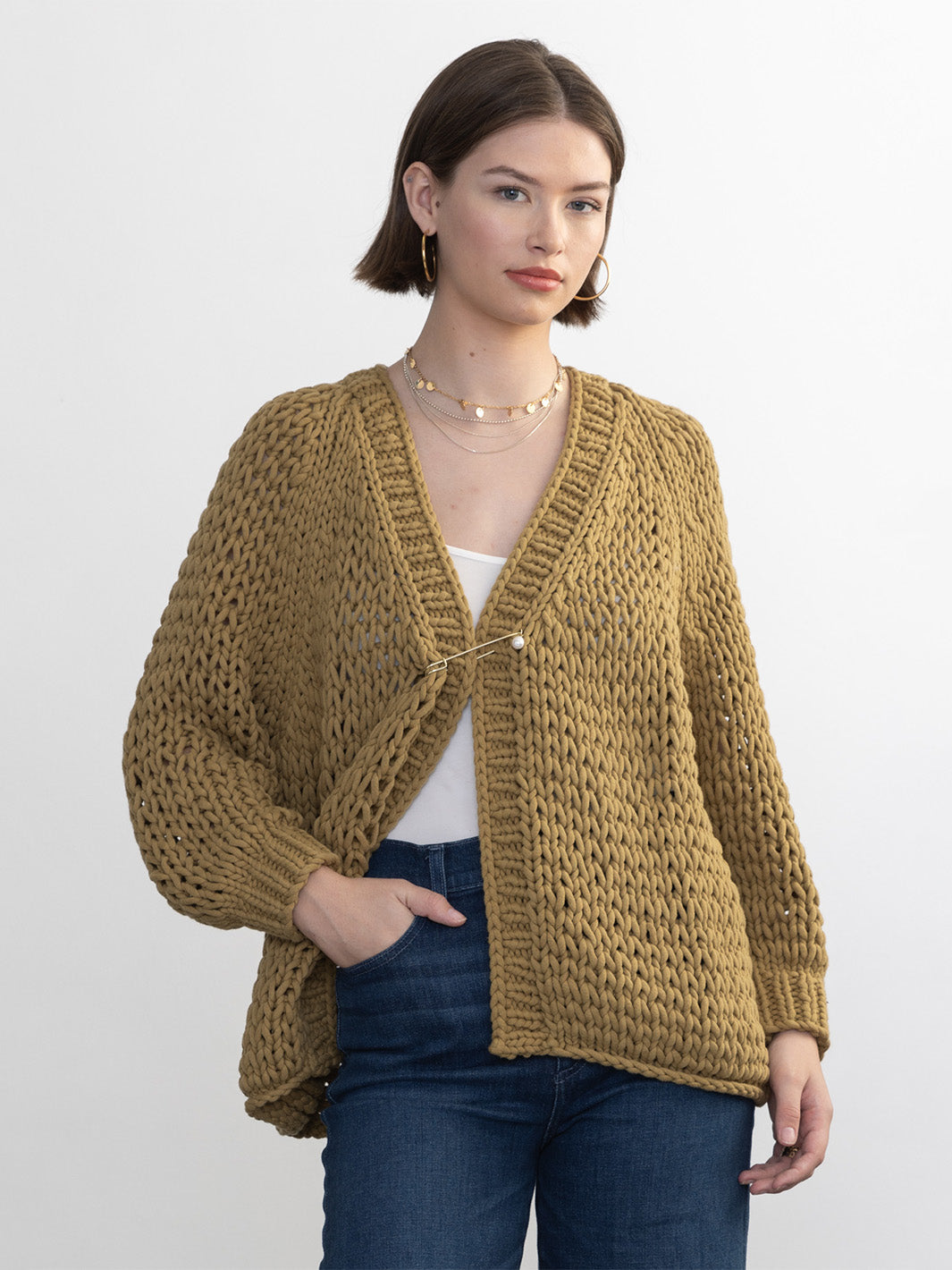 Handknit Cardigan in Mustard