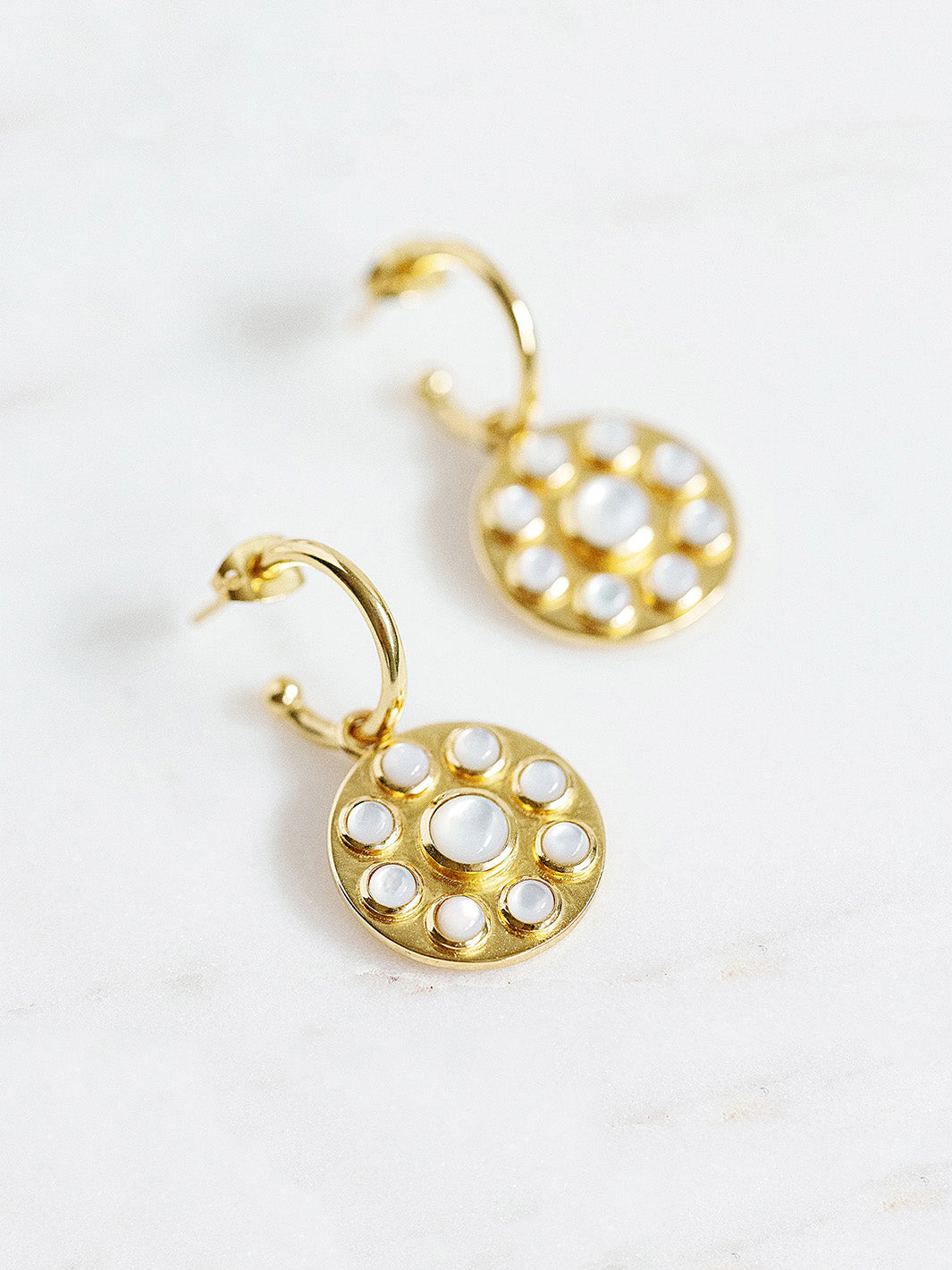 Happy Huggie Hoop Earrings in Mother of Pearl