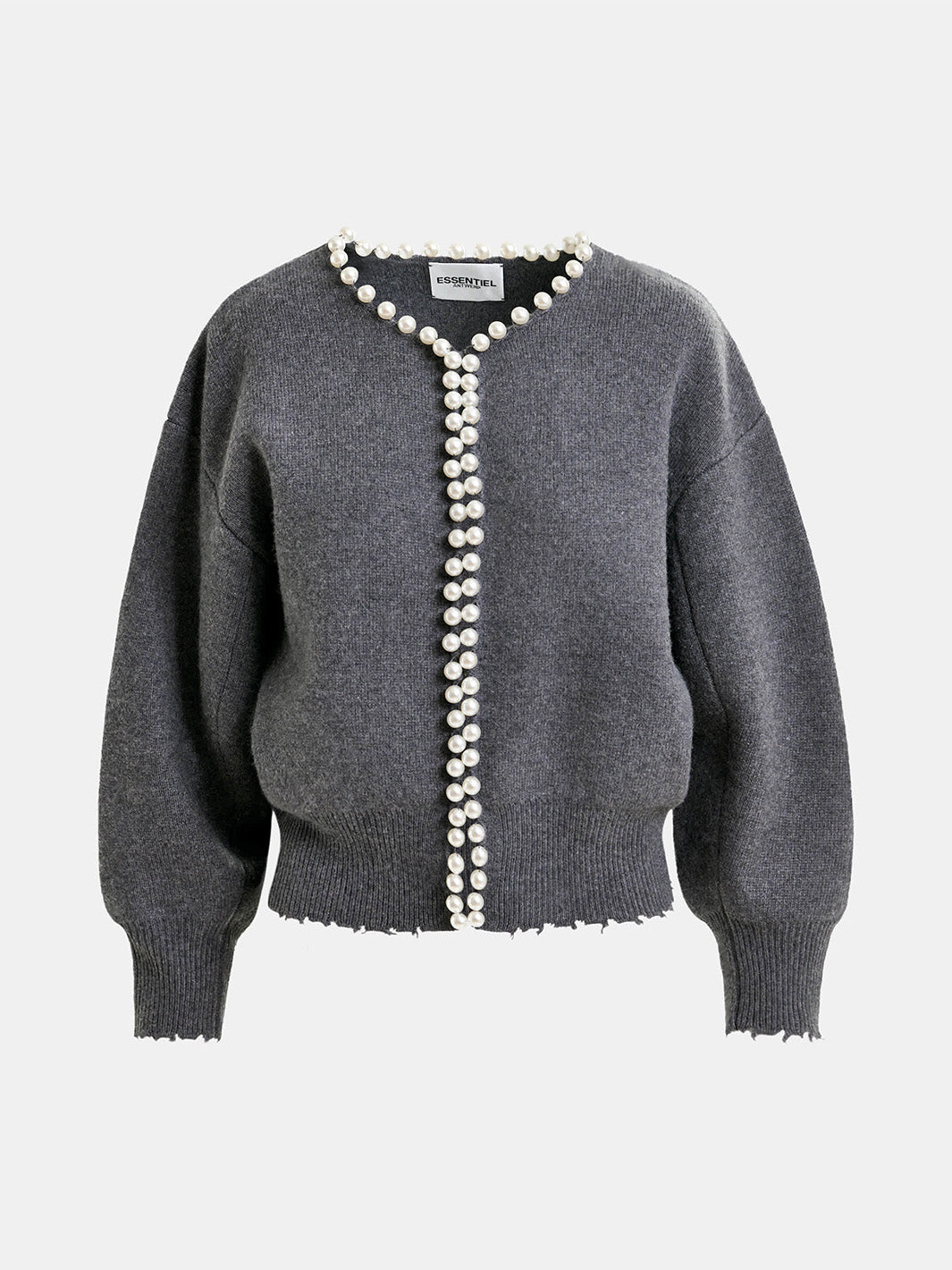 Grey pearl-embellished cardigan in Shadow