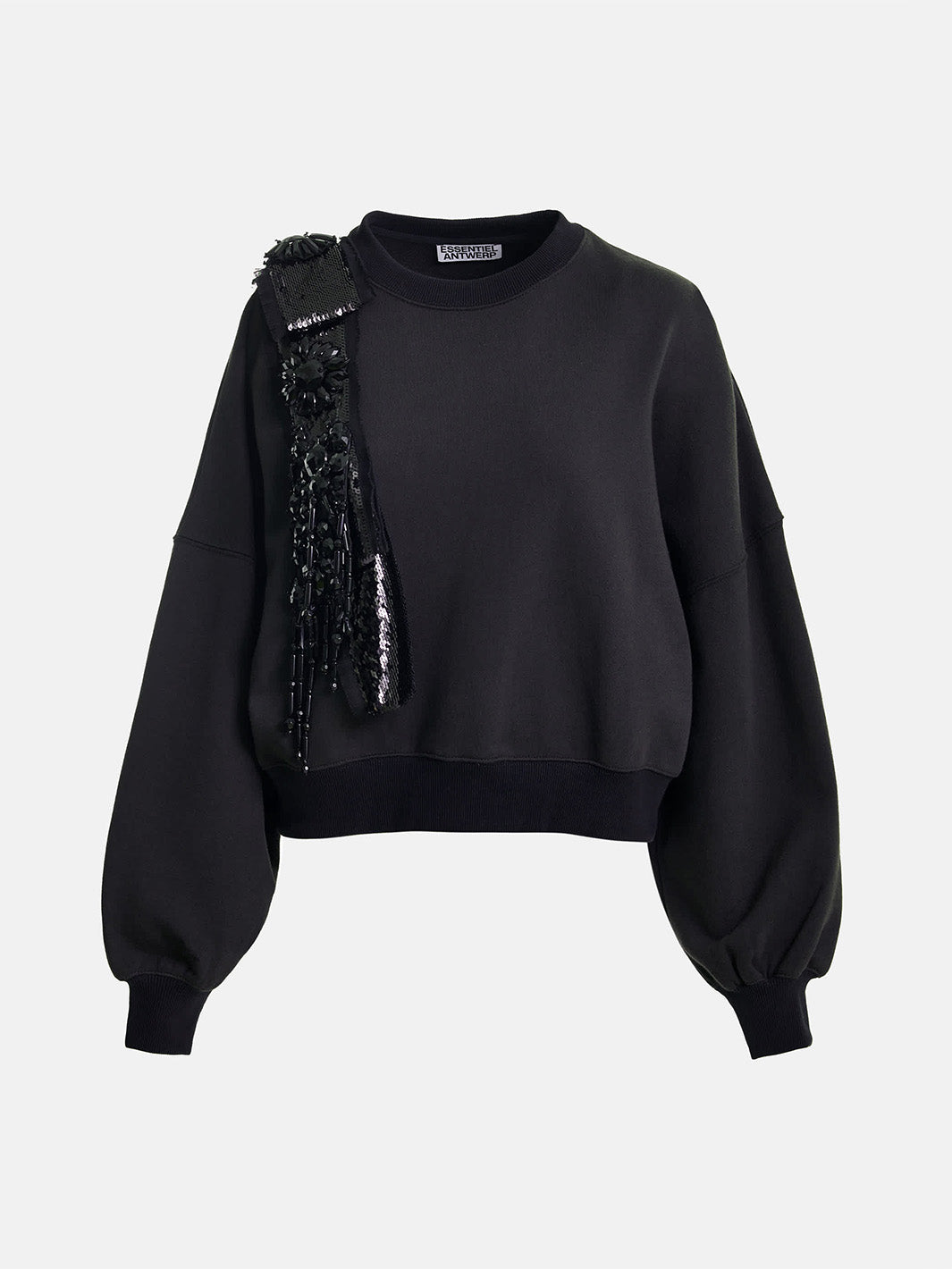 Cotton Sweatshirt w/Embellished Panel in Black