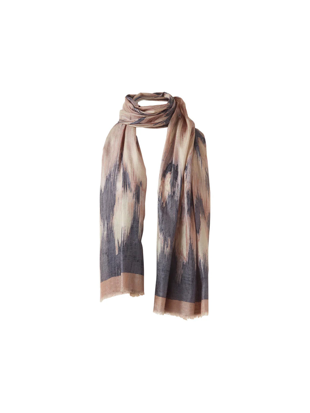 Brushed Ikat Print Scarf in Black Multi
