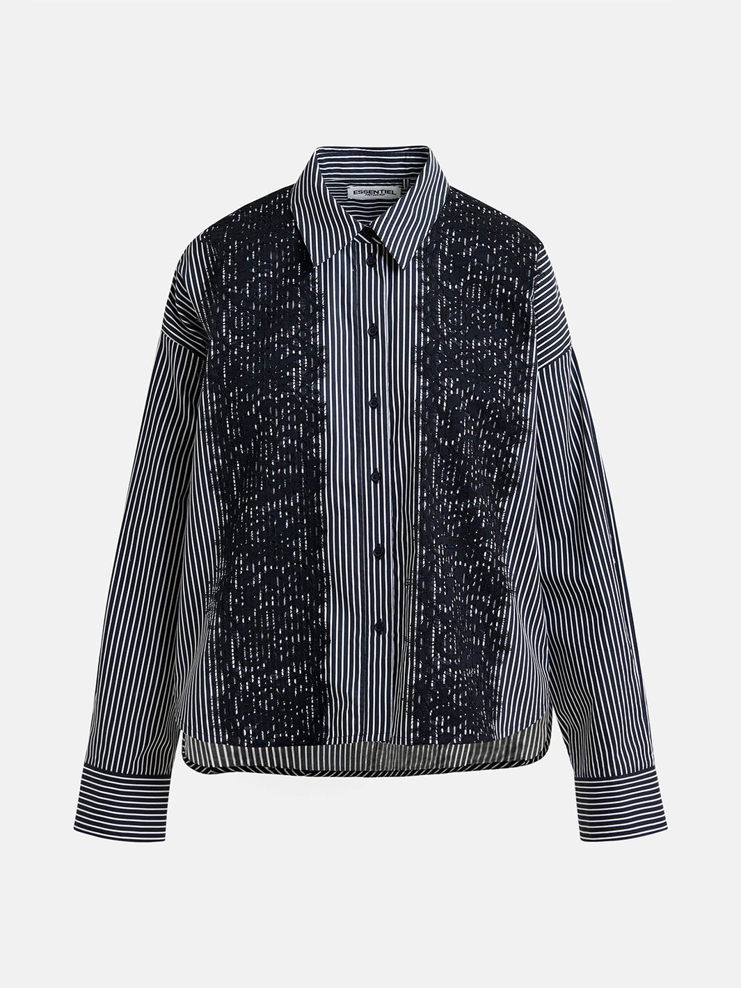 Oversized Striped Shirt w/Lace Trim in Black/White