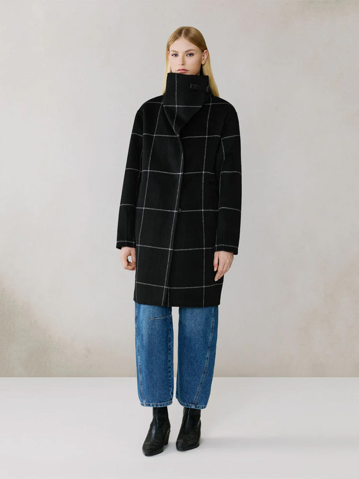 Jackie-P Double Face Wool Cocoon Coat in Black