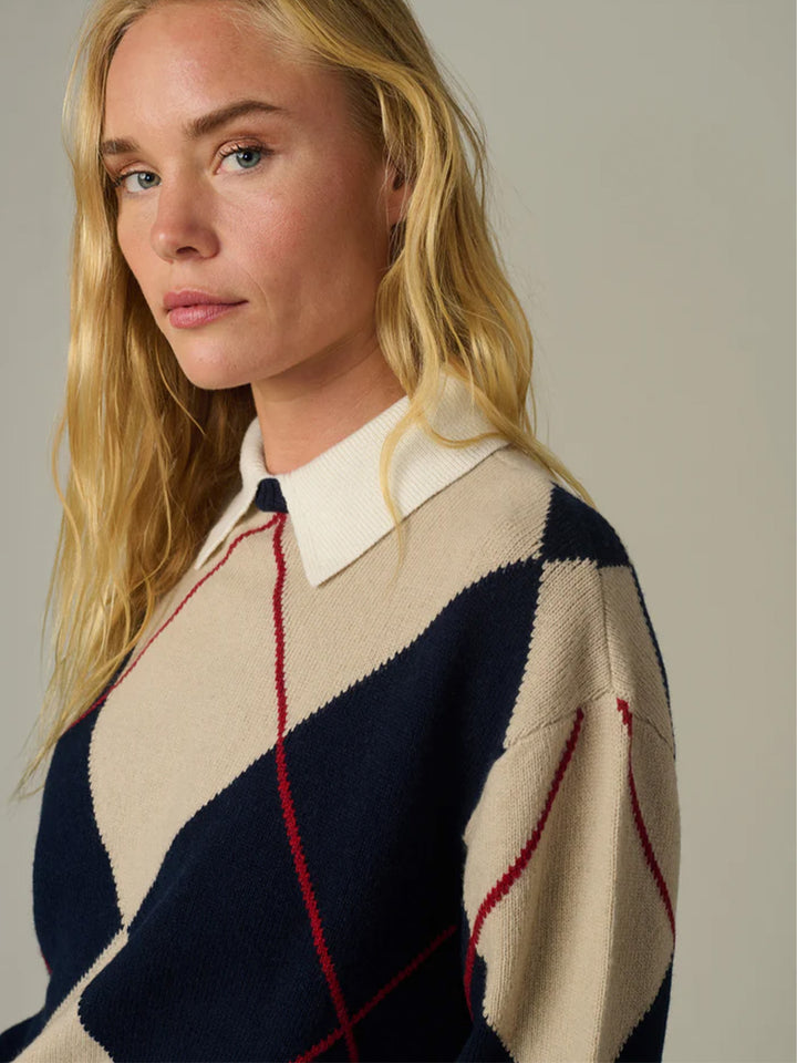 The Jude Collared Sweater in Navy Multi