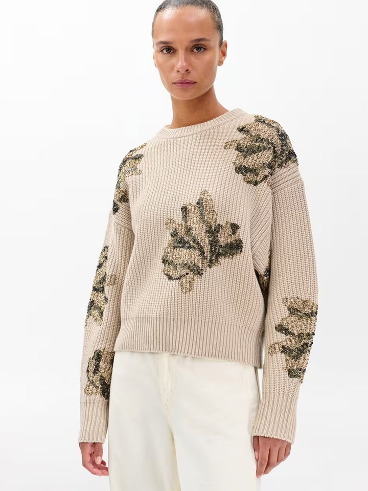 Julie Sequined Wool Sweater in Beige
