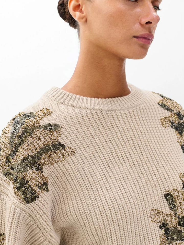 Julie Sequined Wool Sweater in Beige