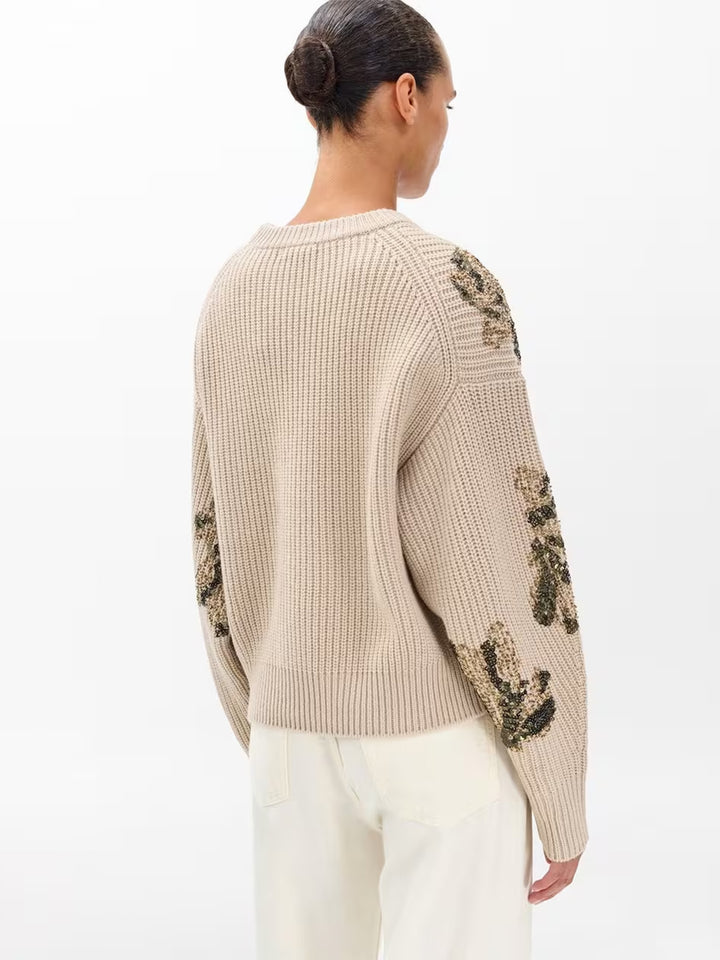 Julie Sequined Wool Sweater in Beige