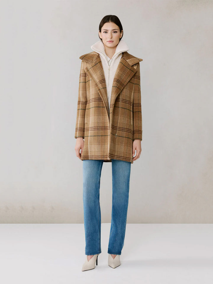 Kiana-P Plaid Moto Coat in Teak