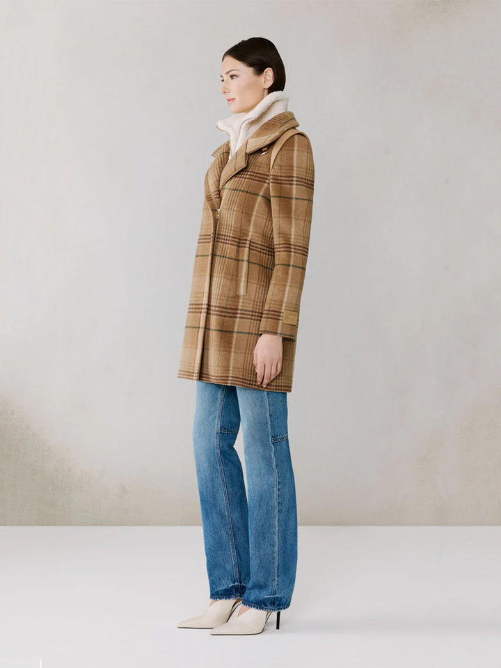 Kiana-P Plaid Moto Coat in Teak