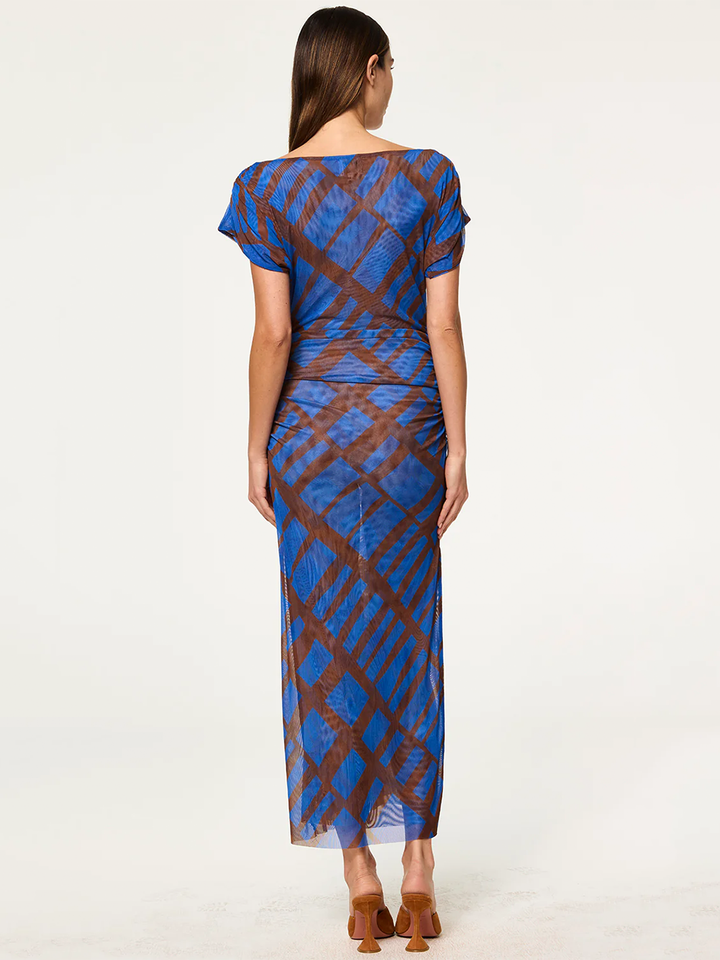 Kiana Dress in Blue Brown Matrix Mesh