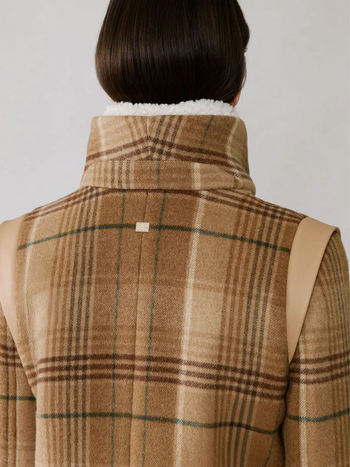 Kiana-P Plaid Moto Coat in Teak