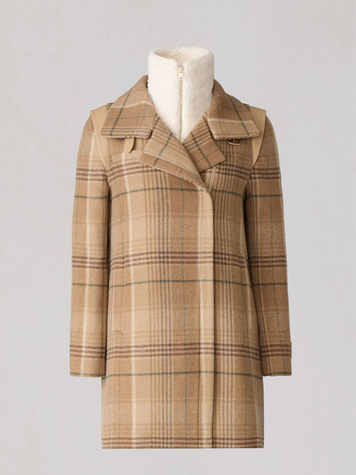 Kiana-P Plaid Moto Coat in Teak