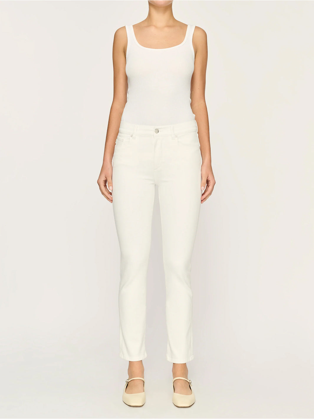 Mara Straight Mid Rise Ankle Jeans in White
