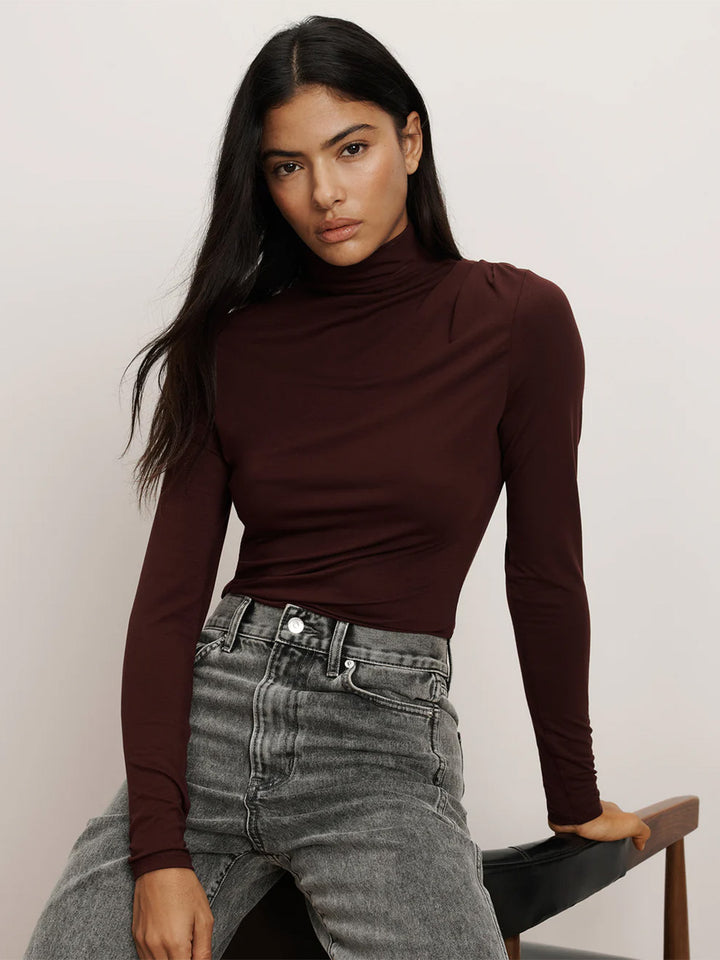 Mylie Mock-Neck Top in Raisin