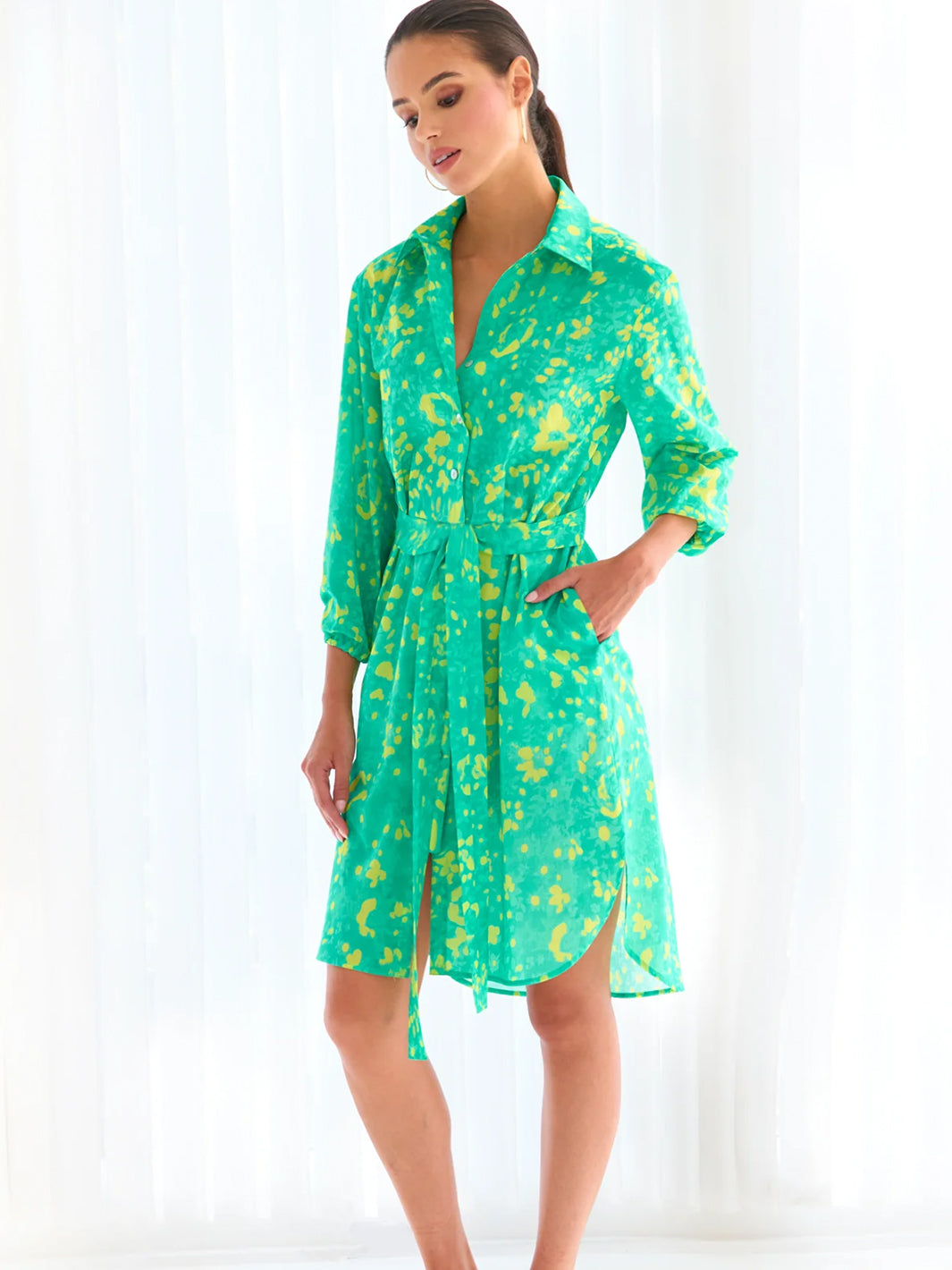 Natalie Shirt Dress Citrus in Tropical Green