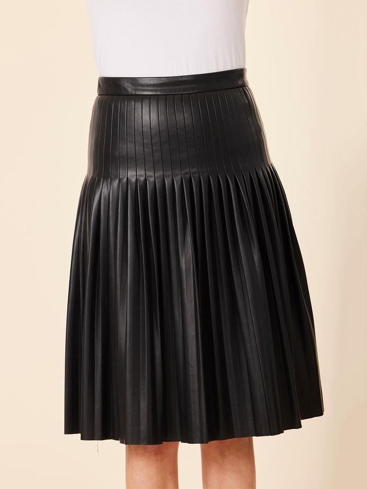 Faux Leather Pleated Skirt in Black