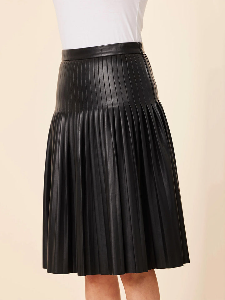 Faux Leather Pleated Skirt in Black