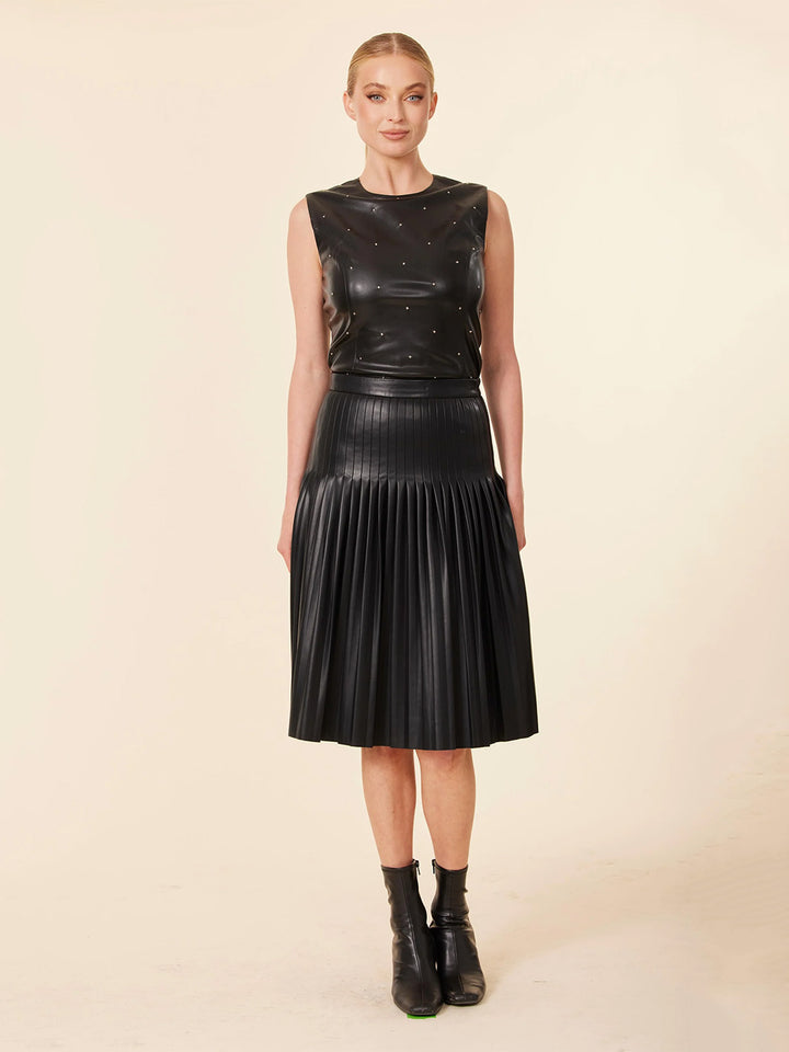 Faux Leather Pleated Skirt in Black