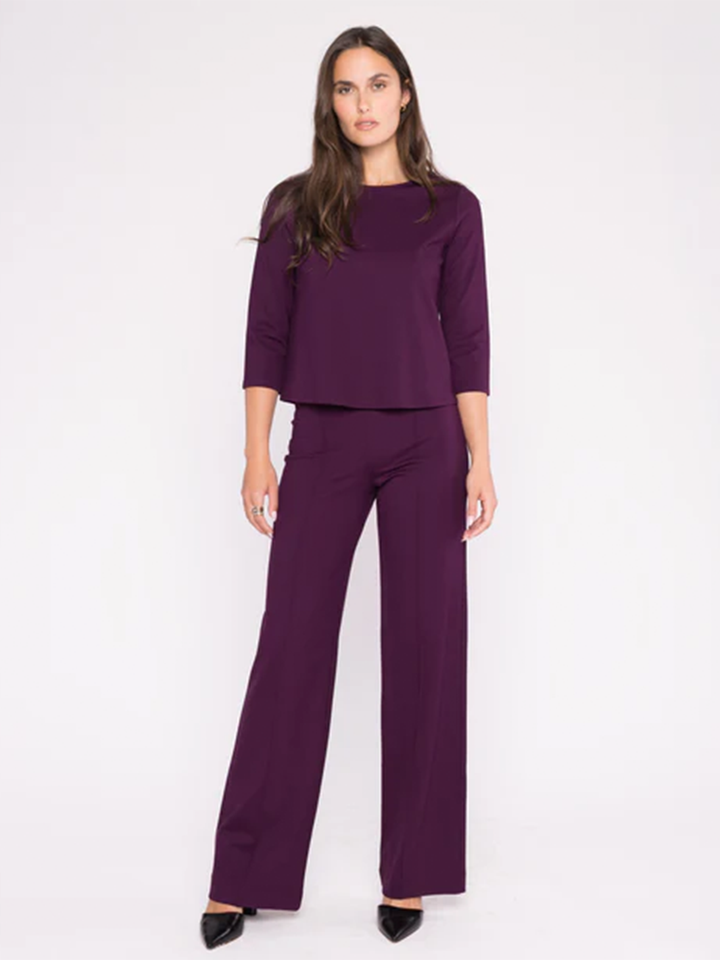 Ponte Knit Straight Leg Pant in Plum