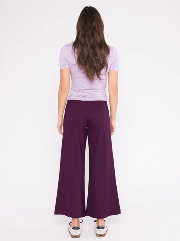 Ponte Knit Wide Leg Cropped Pant in Plum