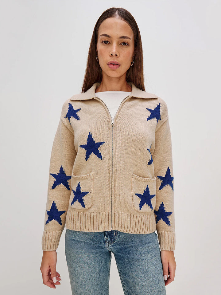 Rhea Sweater in Camel Cobalt Stars