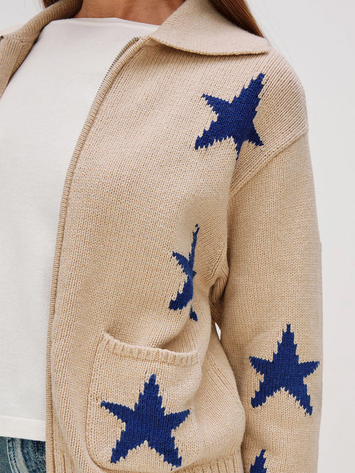 Rhea Sweater in Camel Cobalt Stars