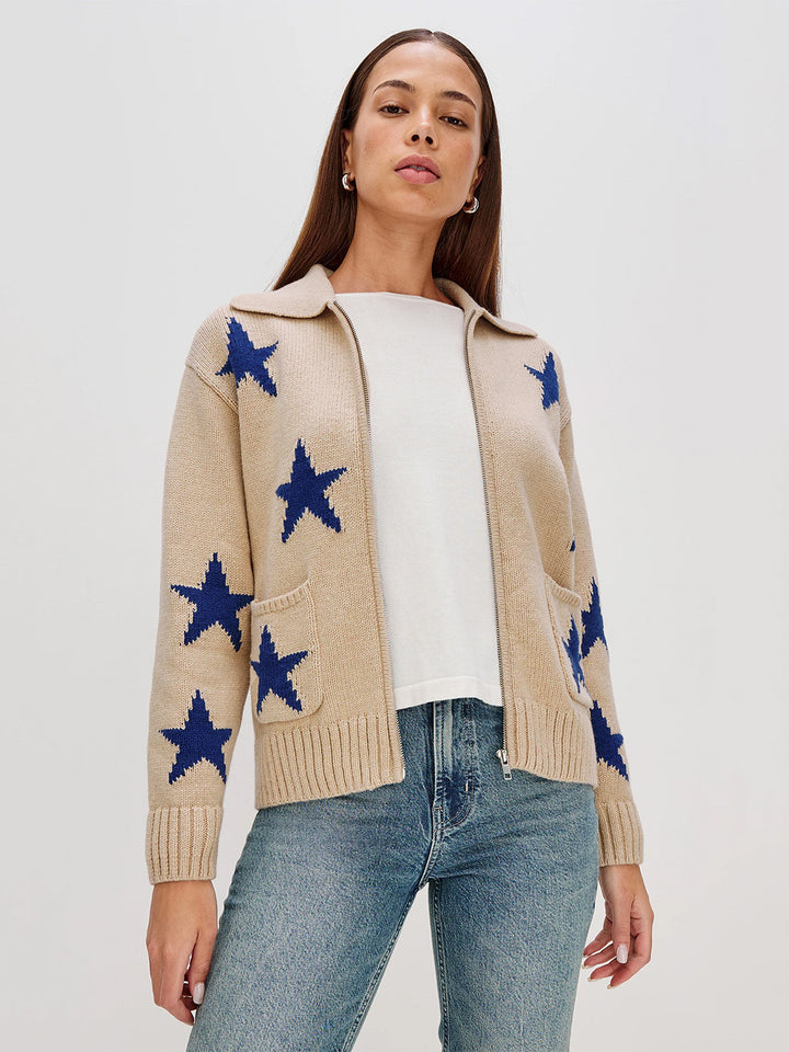 Rhea Sweater in Camel Cobalt Stars