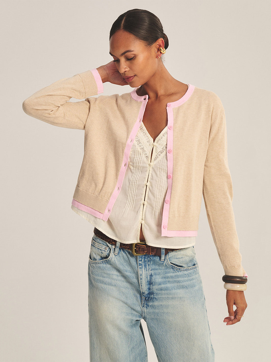 HYEON ♡ waffle cardigan / pink beige Womens Waffle Knit Cardigan | Mommy and Me – Hayden Girls