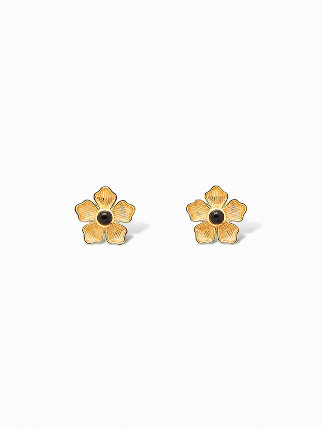 Small Flower Stud Earrings in Black Onyx