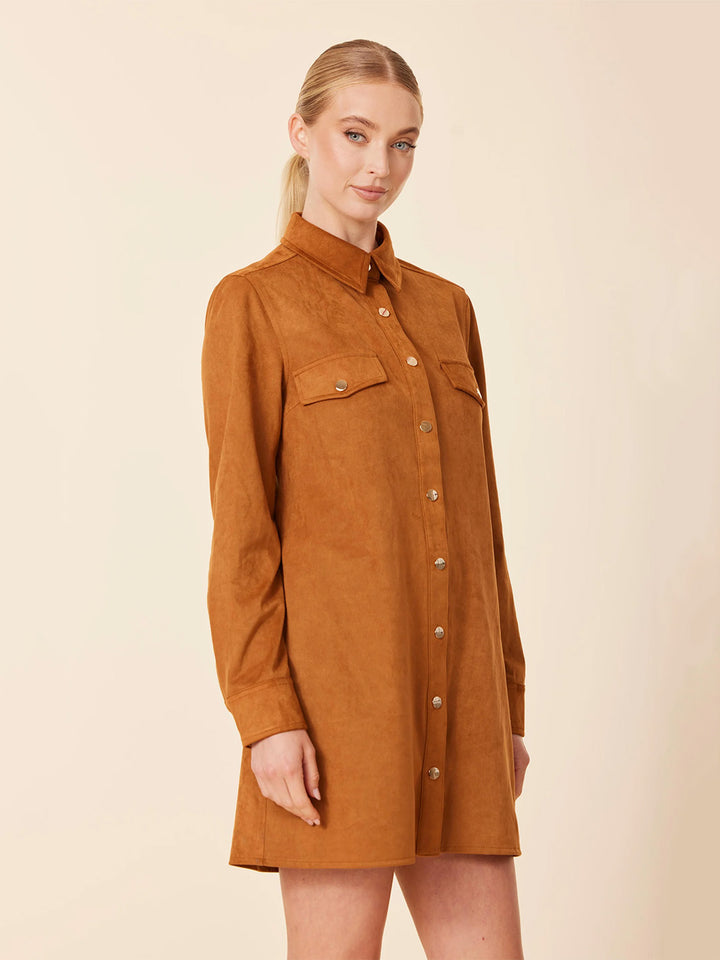 Faux Suede Long Sleeve Dress in Burnt Orange