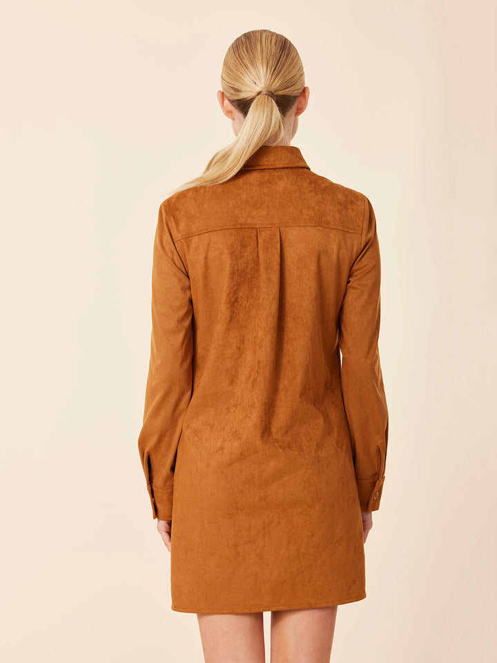 Faux Suede Long Sleeve Dress in Burnt Orange