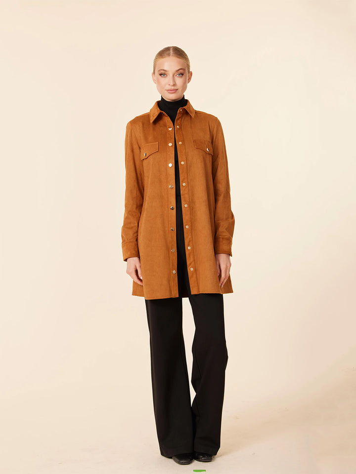 Faux Suede Long Sleeve Dress in Burnt Orange