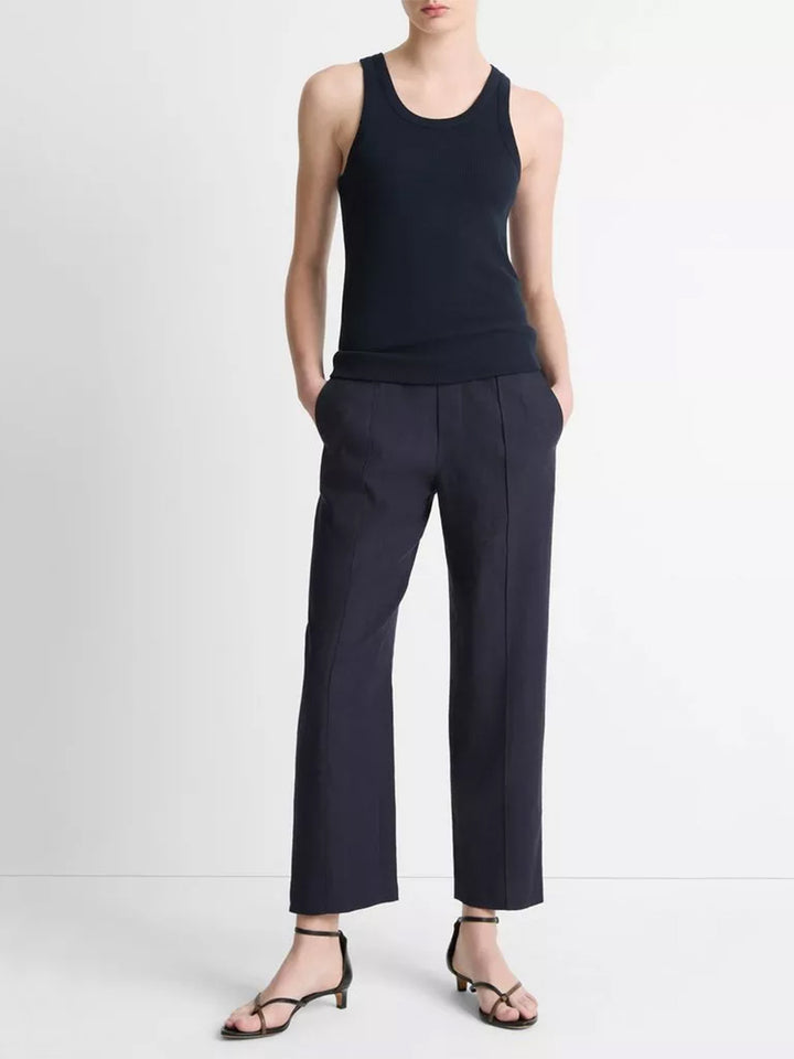 Linen-Blend Tapered Pull on Pant in Coastal Blue