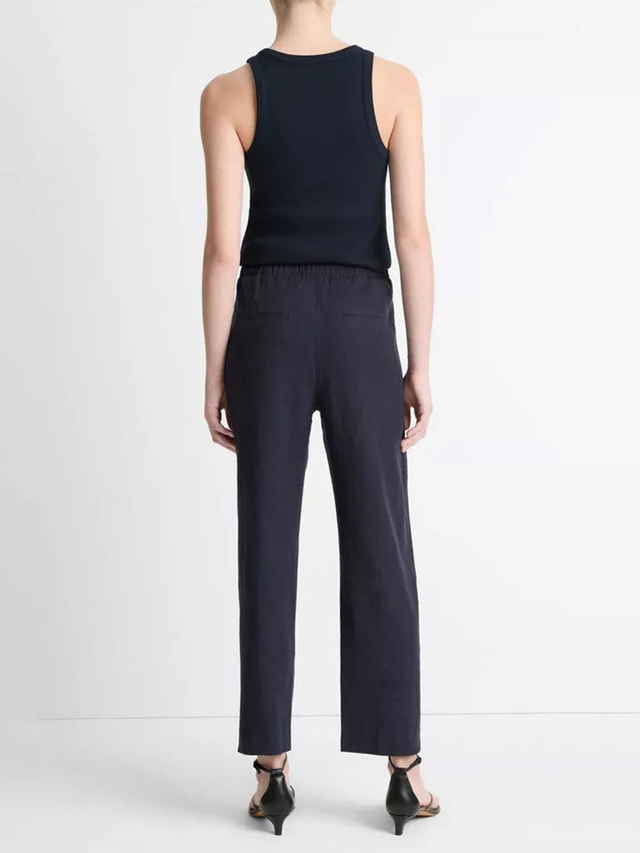 Linen-Blend Tapered Pull on Pant in Coastal Blue