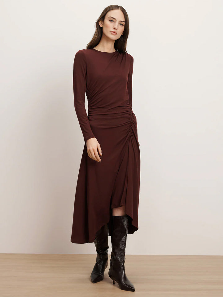 Theodora Ruched Midi Dress in Raisin