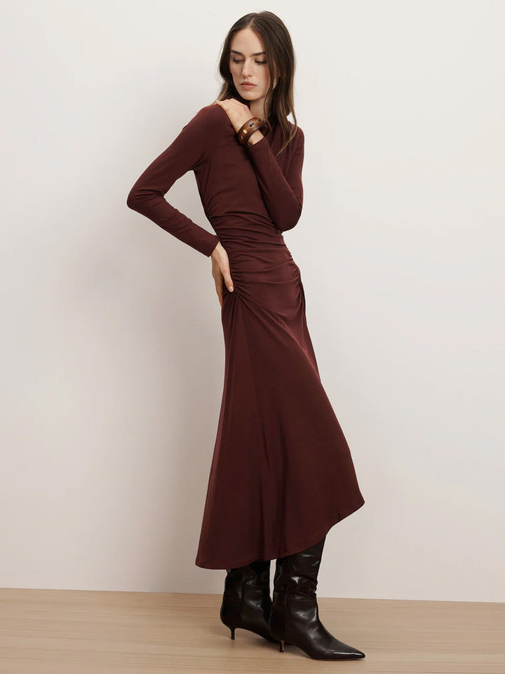 Theodora Ruched Midi Dress in Raisin