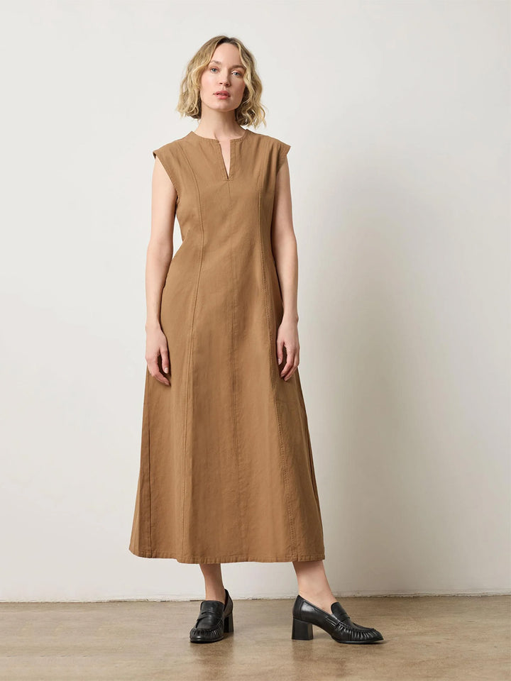 Twill Princess Seam Maxi Dress in Pecan