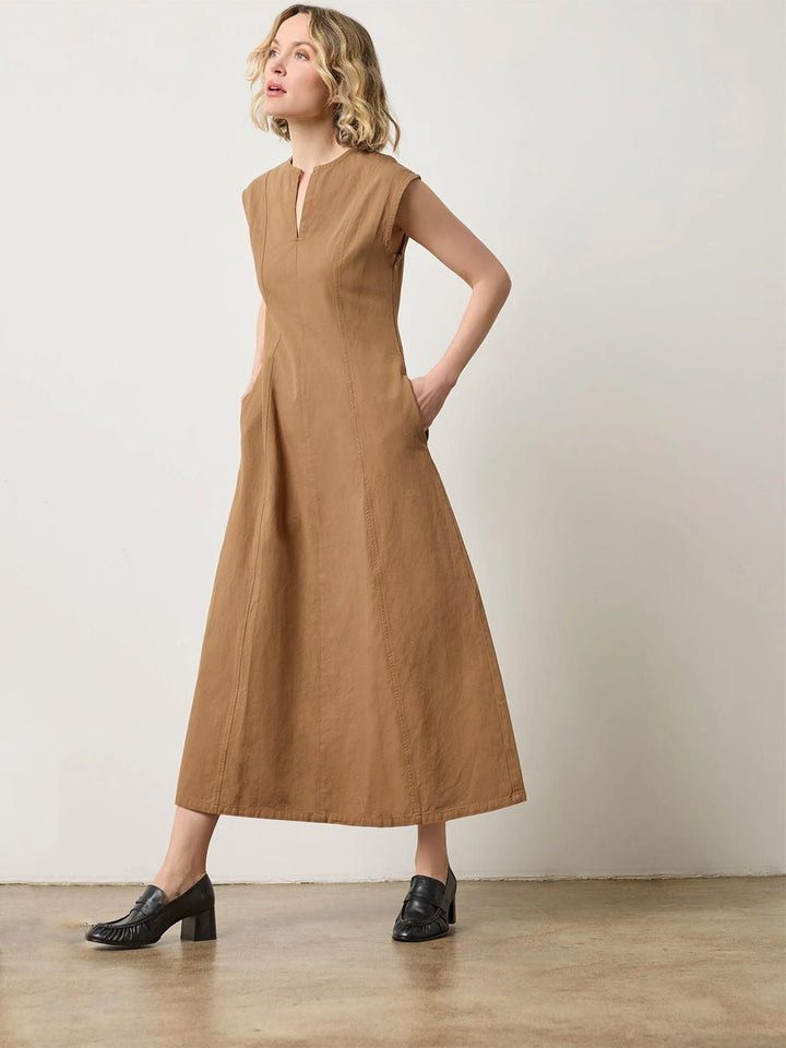 Twill Princess Seam Maxi Dress in Pecan